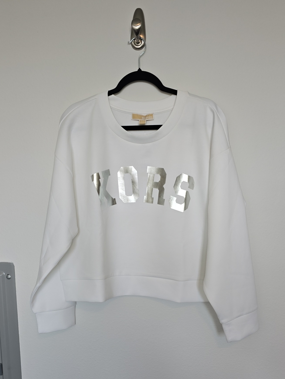 Michael Kors White Crewneck Sweatshirt with Metallic Logo